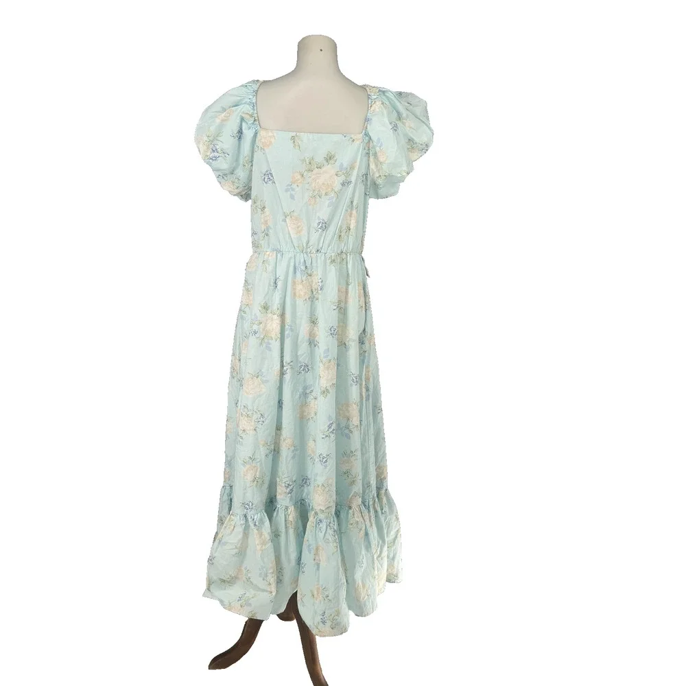 LoveShackFancy Dress Womens 8 Blue Floral Puff Sleeve Maxi Ruffle Cottagecore - Picture 6 of 12